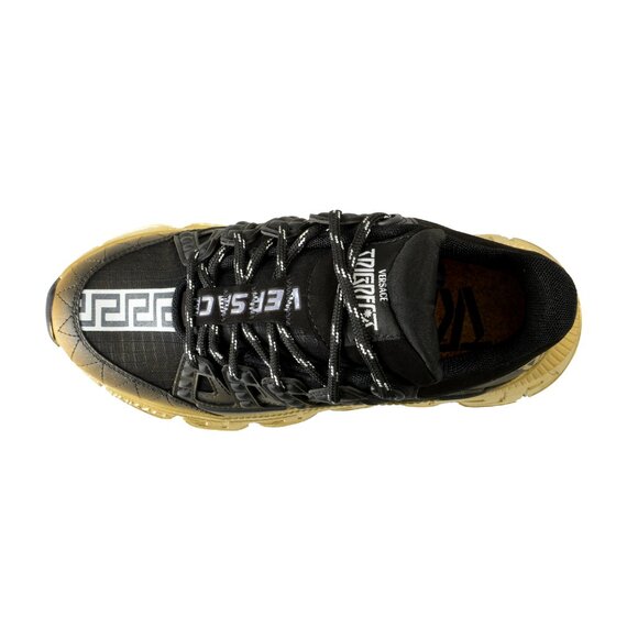Versace Men\'s Black & Gold Logo Leather & Canvas Sneakers Shoes US 7 IT 40